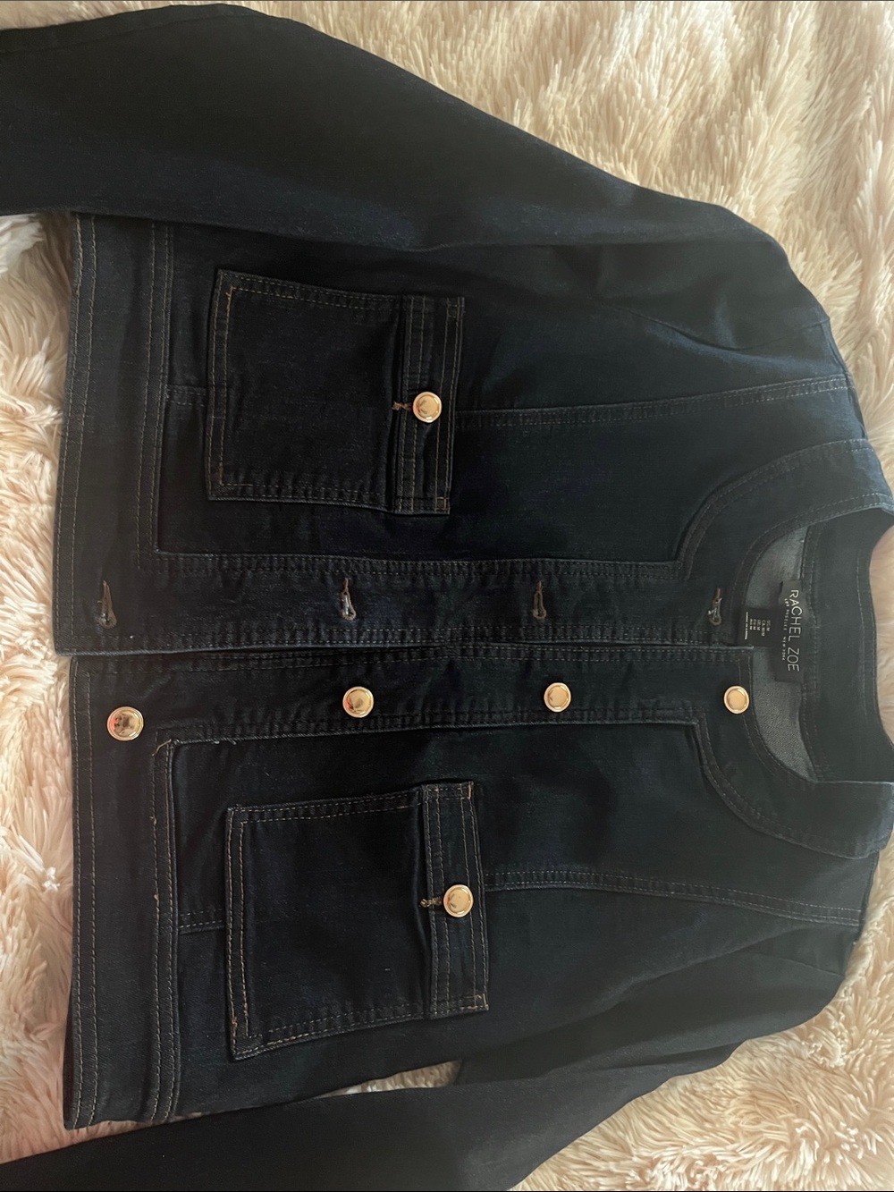 Rachel Zoe Black Denim Jacket with Gold Buttons